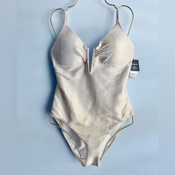 Bar III Women's Gold Shimmer V-Wire Plunge-Neck One-Piece Swimsuit Size Medium